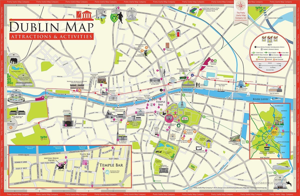 karte dublinā, īrijā tūrisma objektiem