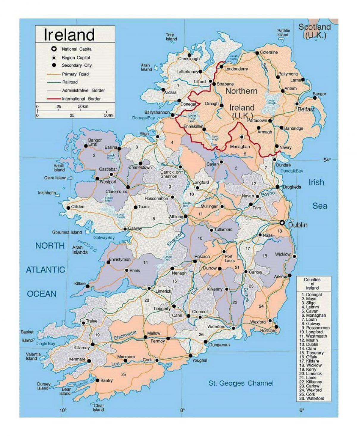 kartē ar pilsētām, īrija